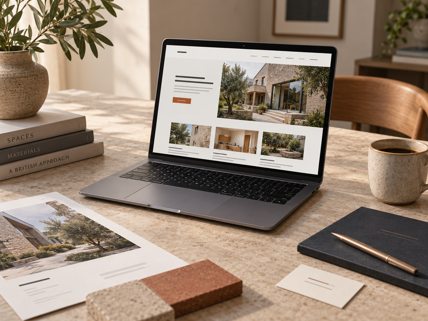 Professional business website shown in a refined and credible workspace