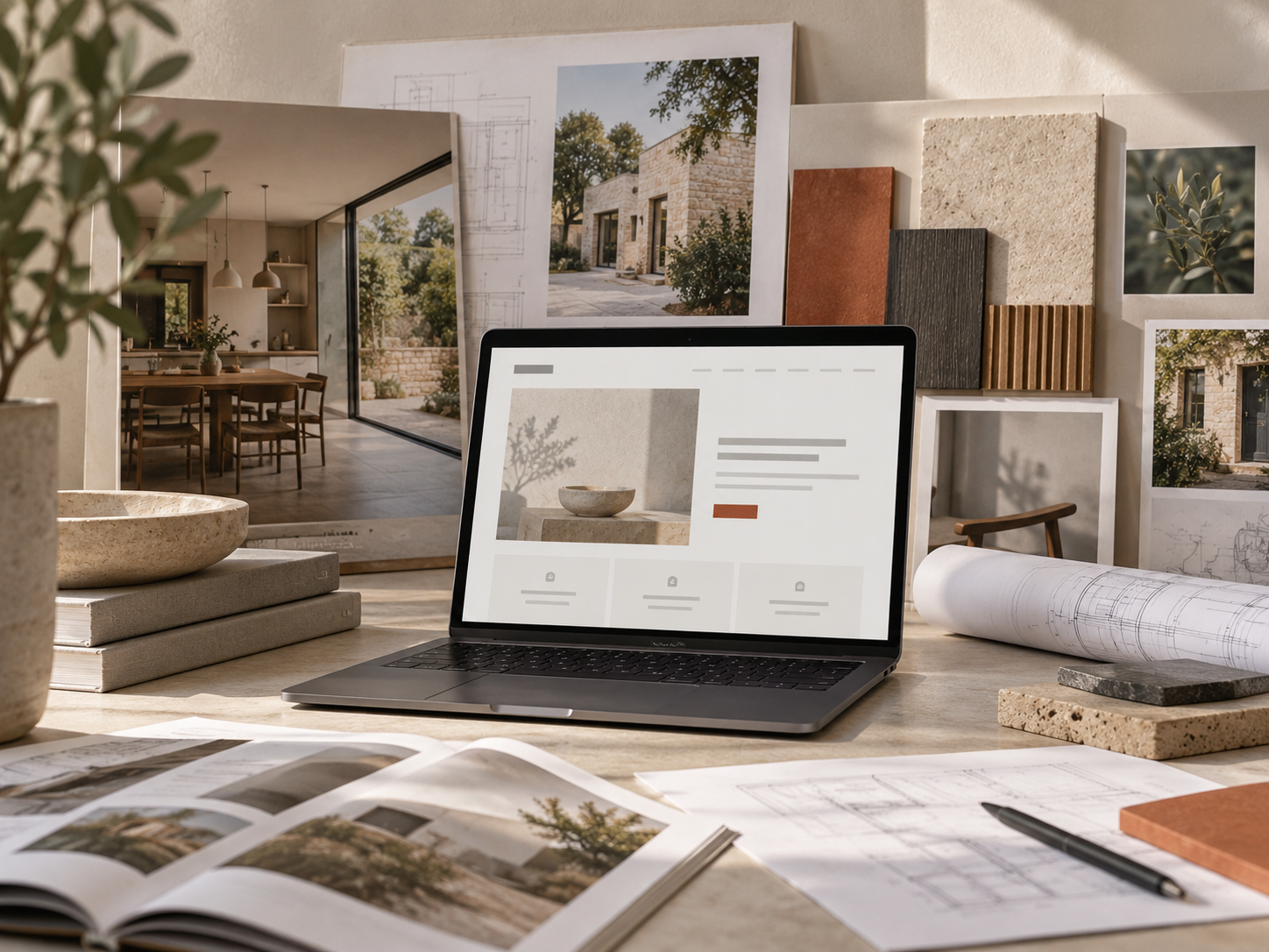 Business website shown against stronger project and business materials